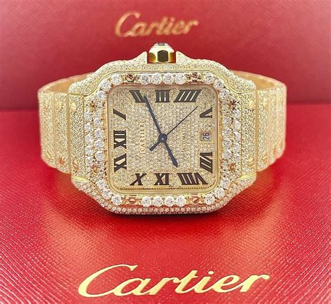 cartier iced out watch replica|cartier watch men's iced out.